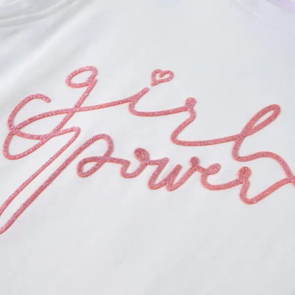 Volangidega laste T-särk sädelevate detailidega, ekrüü, suurus 140 – 5