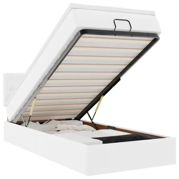 Voodialuse panipaigaga tõstemehhanismiga üheinimese voodi madratsi ja kattemadratsiga, valge kunstnahk, 100 x 200 cm – 2