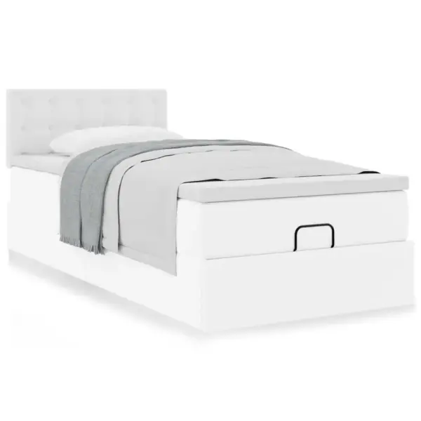 Voodialuse panipaigaga tõstemehhanismiga üheinimese voodi madratsi ja kattemadratsiga, valge kunstnahk, 100 x 200 cm – 4