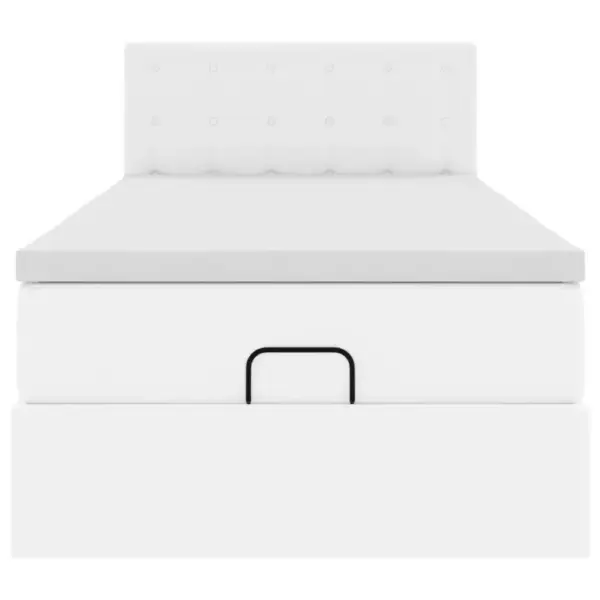 Voodialuse panipaigaga tõstemehhanismiga üheinimese voodi madratsi ja kattemadratsiga, valge kunstnahk, 100 x 200 cm – 7