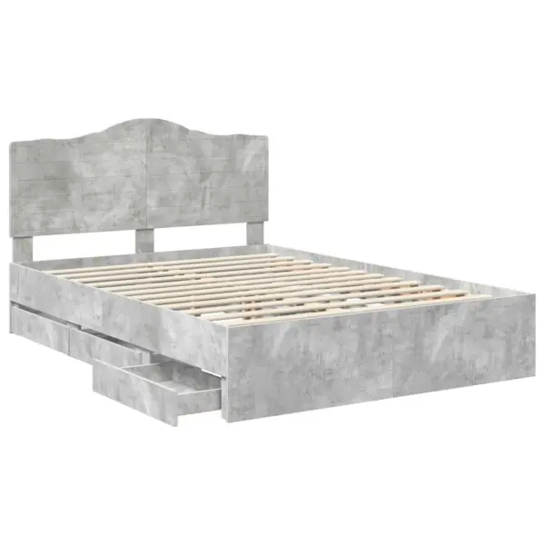 Voodiraam 6 sahtliga ja peatsiga, betoonhall tehispuit, 150 x 200 cm – 5