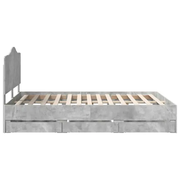 Voodiraam 6 sahtliga ja peatsiga, betoonhall tehispuit, 150 x 200 cm – 9