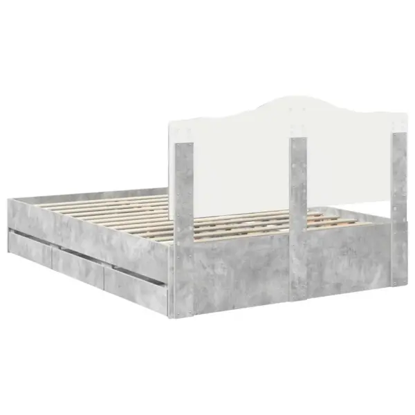 Voodiraam 6 sahtliga ja peatsiga, betoonhall tehispuit, 150 x 200 cm – 10