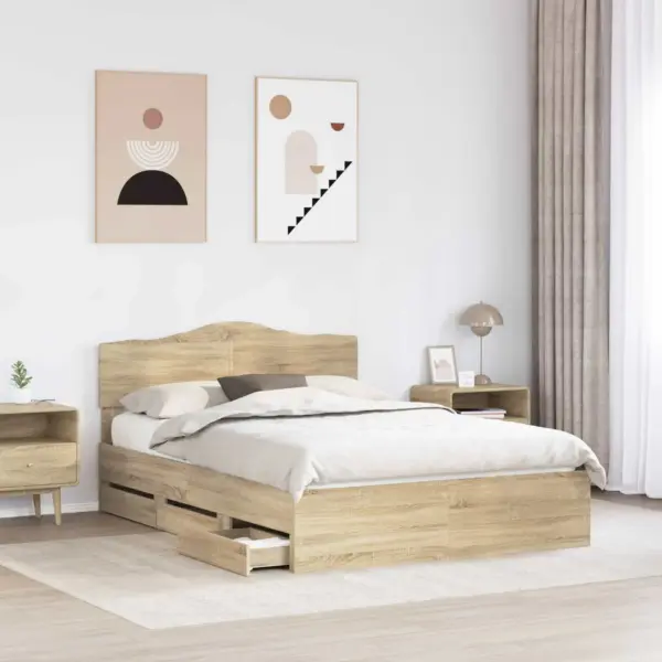 Voodiraam 6 sahtliga ja peatsiga, Sonoma tamm, insenerpuit, 140 x 190 cm – 3