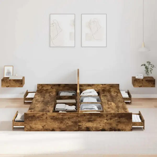 Kaheinimese voodiraam hoiukastidega, suitsetatud tamm, 140 x 200 cm, tehispuit – 3