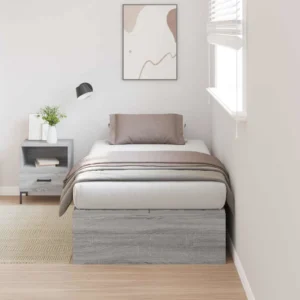 Üheinimese voodiraam hoiukastiga, hall sonoma tehispuit, 90 x 200 cm