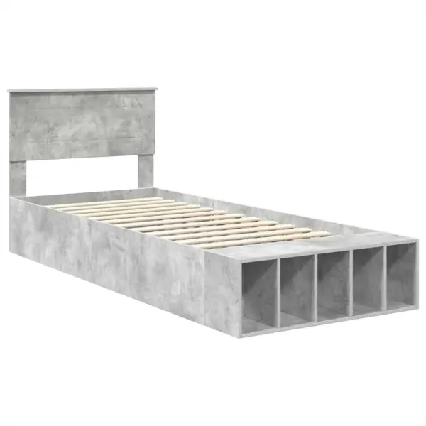 Ühe inimese voodiraam hoiuriiulitega ja peatsiga, betoonhall tehispuit, 90 x 200 cm – 4