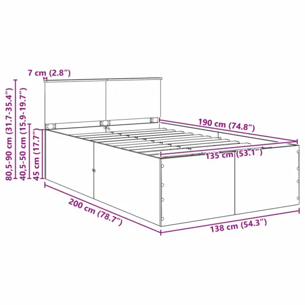 Tehispuidust voodiraam peatsiga, suitsetatud tamme toon, 135 x 190 cm – 13