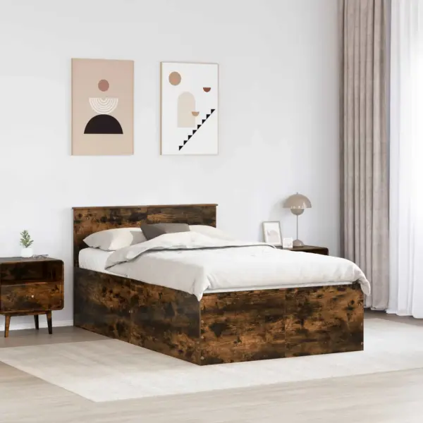 Tehispuidust voodiraam peatsiga, suitsetatud tamme toon, 135 x 190 cm – 3