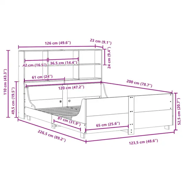 Valge täismännipuidust voodiraam raamaturiiuliga peatsiga, 120 x 200 cm, liistudega põhi – 12