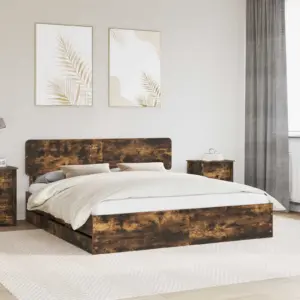 Voodiraam sahtliga, 180 x 200 cm, suitsetatud tamme viimistlusega inseneripuit