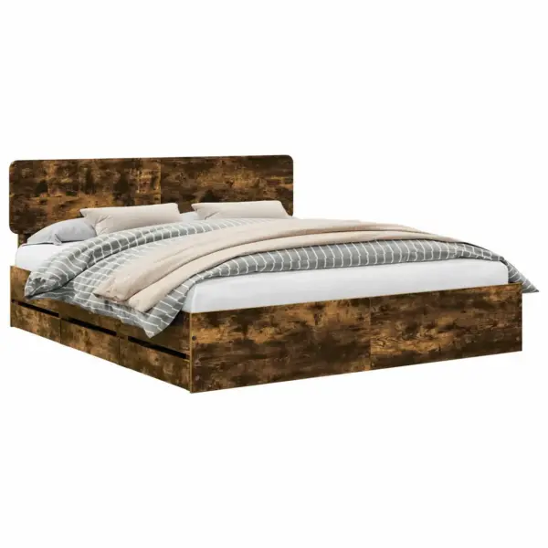Voodiraam sahtliga, 180 x 200 cm, suitsetatud tamme viimistlusega inseneripuit – 2