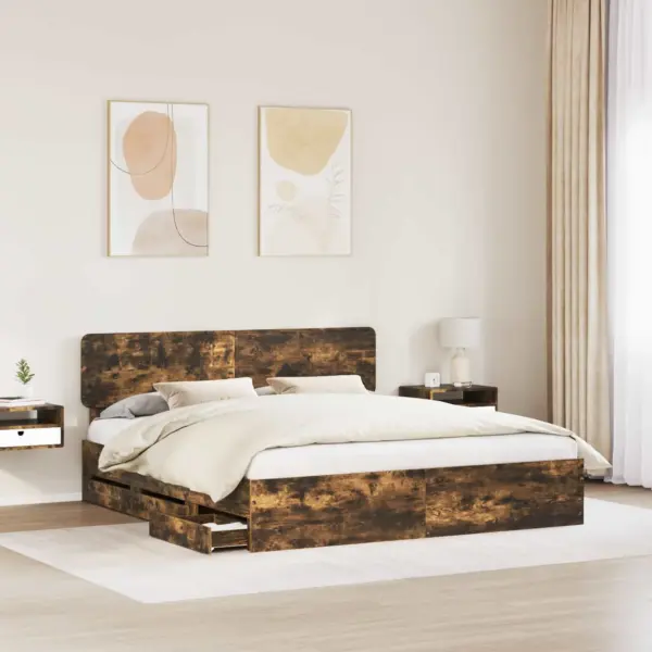 Voodiraam sahtliga, 180 x 200 cm, suitsetatud tamme viimistlusega inseneripuit – 3