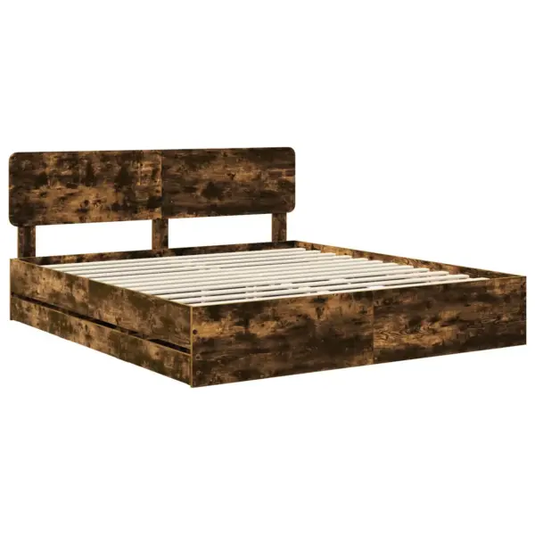 Voodiraam sahtliga, 180 x 200 cm, suitsetatud tamme viimistlusega inseneripuit – 4