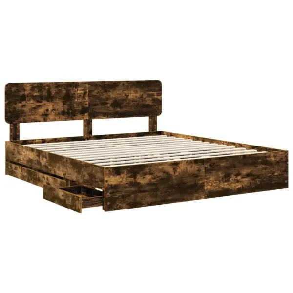 Voodiraam sahtliga, 180 x 200 cm, suitsetatud tamme viimistlusega inseneripuit – 5