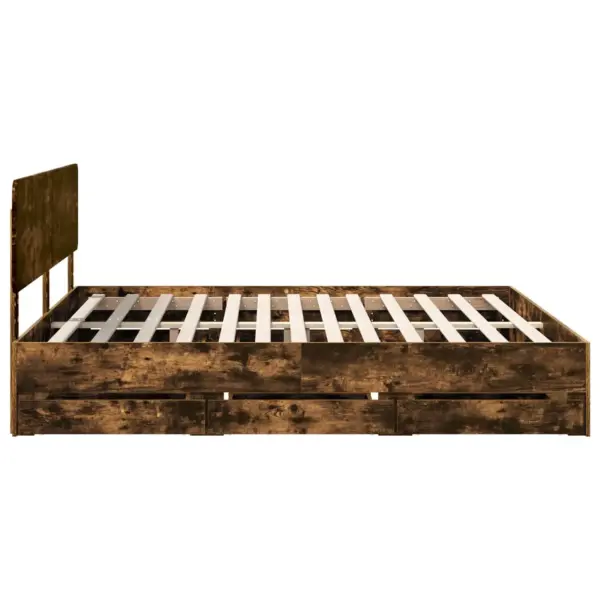 Voodiraam sahtliga, 180 x 200 cm, suitsetatud tamme viimistlusega inseneripuit – 9