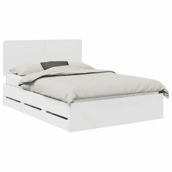 Valge voodiraam sahtliga ja peatsiga, insenerpuit, 140 x 200 cm – 2