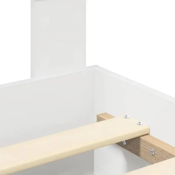 Valge tehispuidust voodiraam sahtlite ja peatsiga, 150 x 200 cm - 11