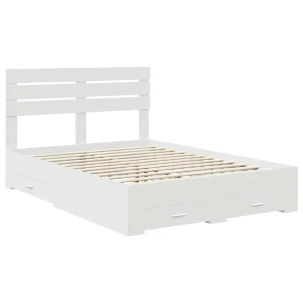 Valge tehispuidust voodiraam sahtlite ja peatsiga, 150 x 200 cm - 4