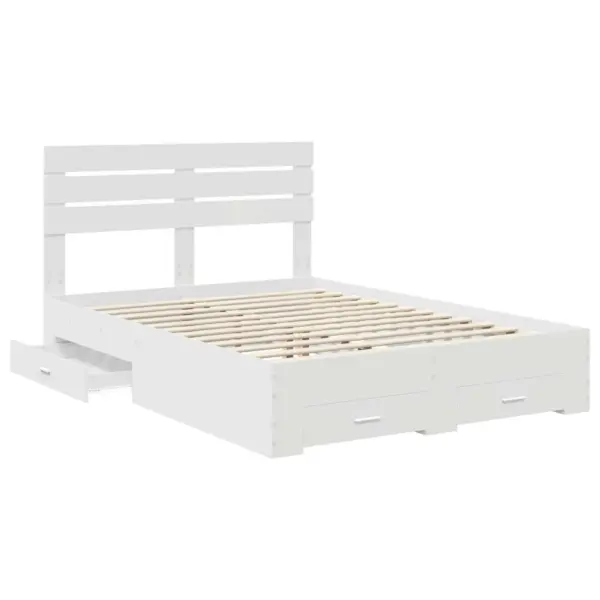 Valge tehispuidust voodiraam sahtlite ja peatsiga, 150 x 200 cm - 5