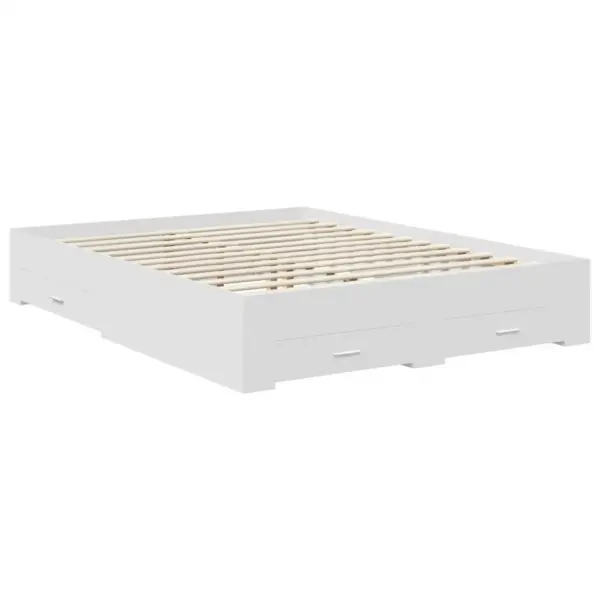 Valge tehispuidust voodiraam sahtlite ja peatsiga, 150 x 200 cm - 6