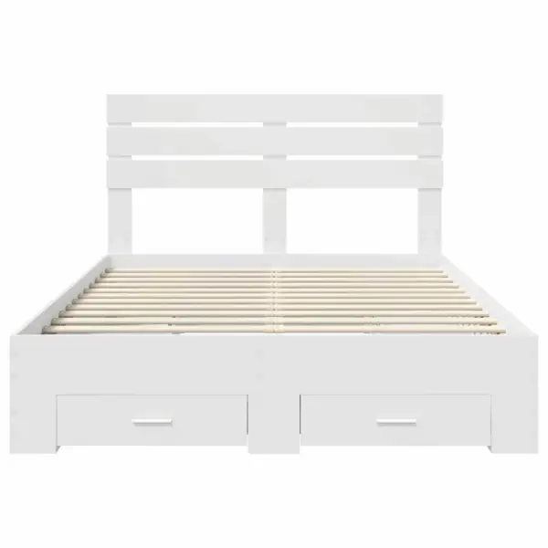 Valge tehispuidust voodiraam sahtlite ja peatsiga, 150 x 200 cm - 8