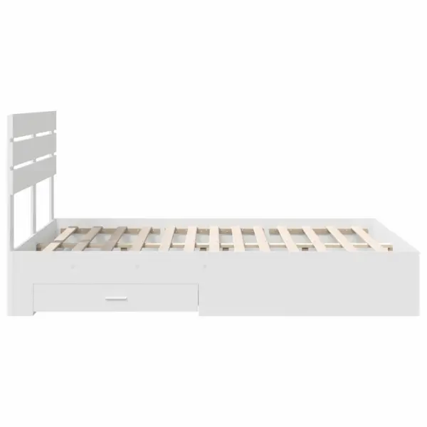 Valge tehispuidust voodiraam sahtlite ja peatsiga, 150 x 200 cm - 9