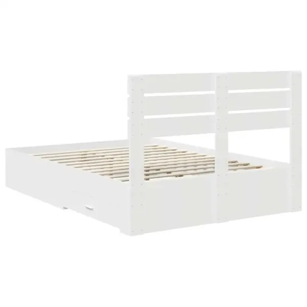 Valge tehispuidust voodiraam sahtlite ja peatsiga, 150 x 200 cm - 10