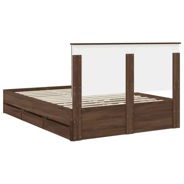 Insenerpuidust voodiraam sahtlitega ja peatsiga, pruun tamm, 140 x 190 cm – 10