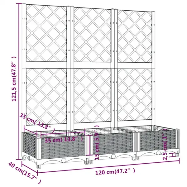 Võrega taimekast ronitaimedele, sinakashall PP, 120 x 40 x 121,5 cm – 8