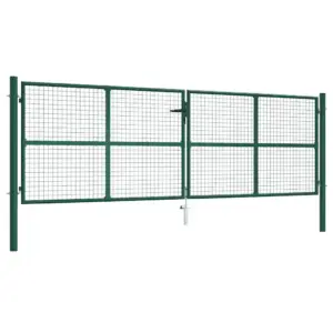 Võrgust aiavärav, tumeroheline pulbervärvitud teras, 390 x 125 cm