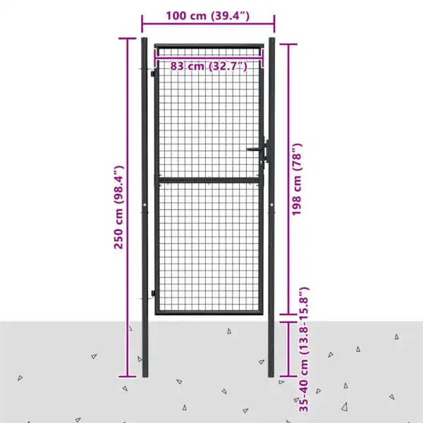 Võrgust aiavärav lukuga, antratsiithall tsingitud teras, 100 x 250 cm – 7