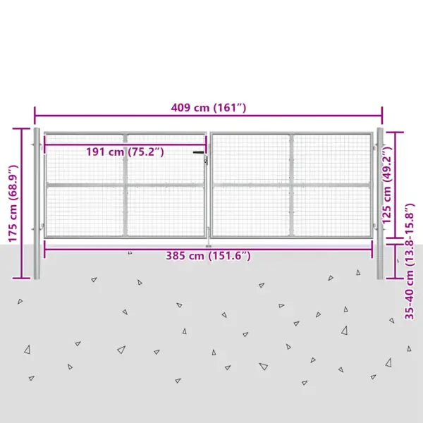 Võrgust aiavärav tsingitud terasest, hõbedane, ukseava 400 x 125 cm – 6
