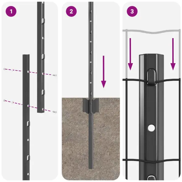 Võrkaia komplekt postidega, hall teras, 25 m, kõrgus 100 cm – 6