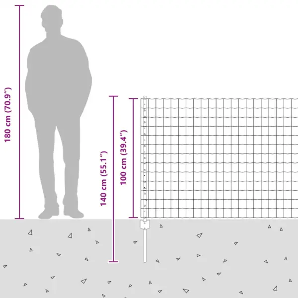 Võrkaia komplekt postidega, hall teras, 25 m, kõrgus 100 cm – 7