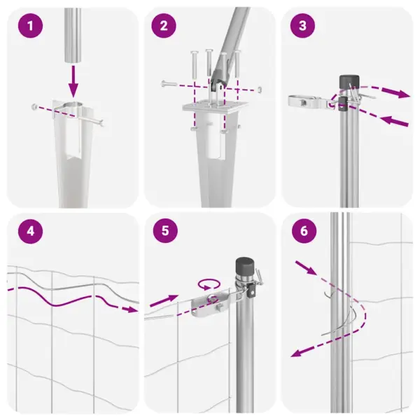 Võrkaiakomplekt postide ja tarvikutega, hõbedane teras, 1,2 x 10 m – 13