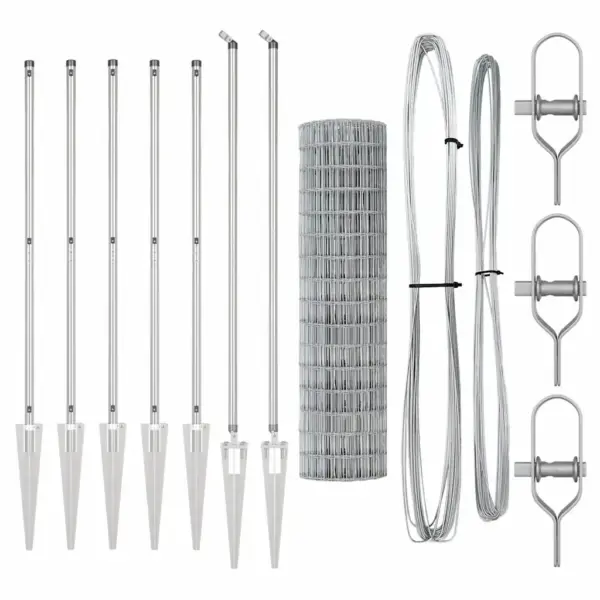 Võrkaiakomplekt postide ja tarvikutega, hõbedane teras, 1,2 x 10 m – 5