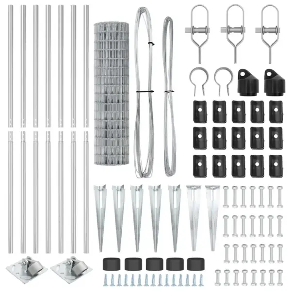 Võrkaiakomplekt postide ja tarvikutega, hõbedane teras, 1,2 x 10 m – 6