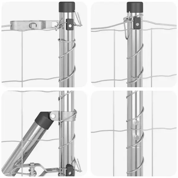 Võrkaiakomplekt postide ja tarvikutega, hõbedane teras, 1,2 x 10 m – 8