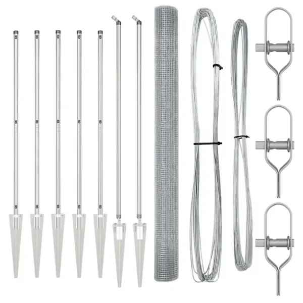 Võrkaiakomplekt terasest postidega, hõbedane, 10 x 1,5 m – 5