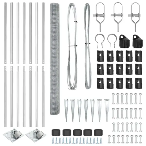 Võrkaiakomplekt terasest postidega, hõbedane, 10 x 1,5 m – 6