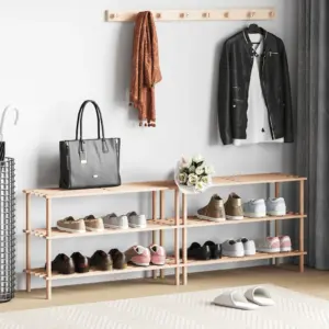 3-korruseline jalatsiriiuli komplekt, 2 tk, nulupuidust, beež, 74 x 26 x 48,5 cm