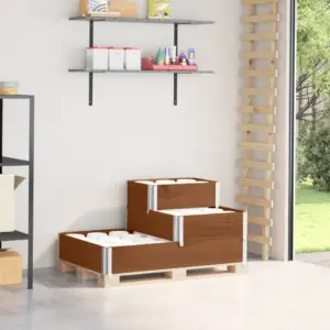 3-korruseline taimekast, pruun männipuidust, 120 x 80 x 60,5 cm