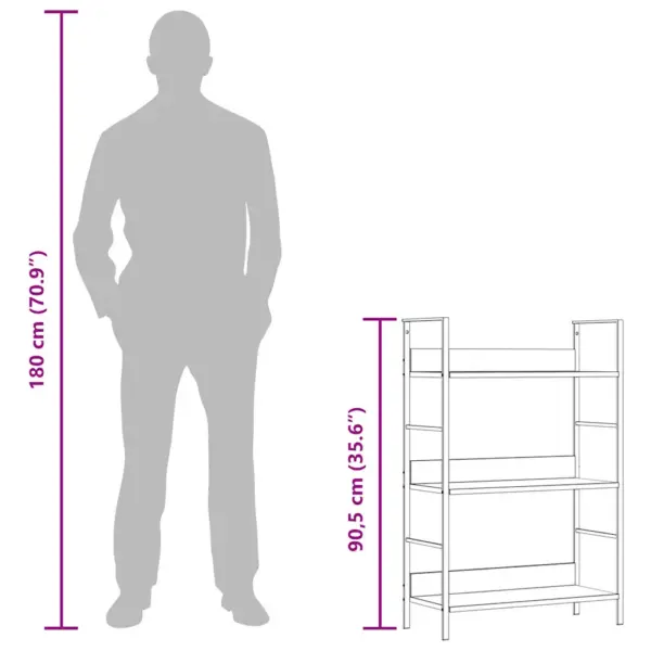 3-korruseline raamaturiiul tamm/valge, tehispuit ja teras, 60 x 27,6 x 90,5 cm – 11
