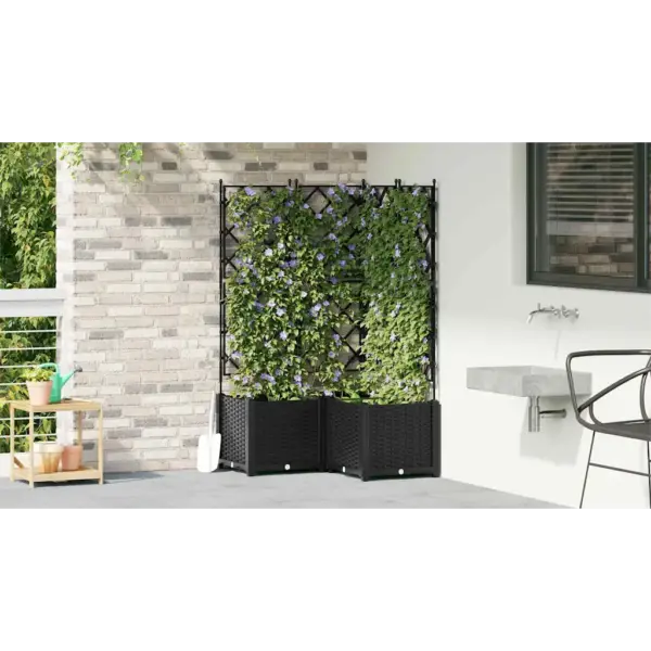 3-osaline terasest istutuskastide komplekt trellisega, must, 80 x 80 x 143 cm – 4