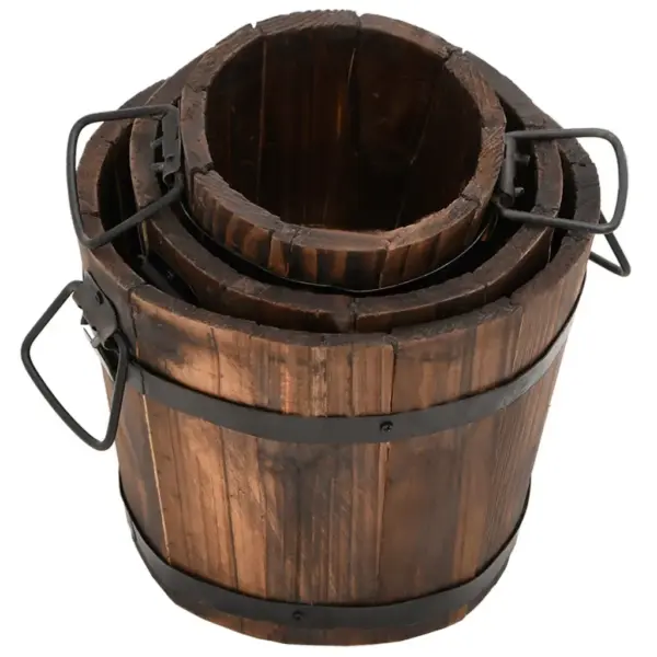 3-osaline nulupuidust taimeämbrite komplekt metallkäepidemetega, pruun – 3