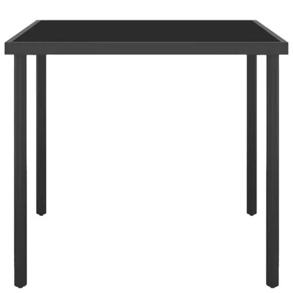 3-osaline terasest aiamööbli komplekt, laud karastatud klaasplaadiga 80 x 80 cm, textilene-kangast toolid, must – 5