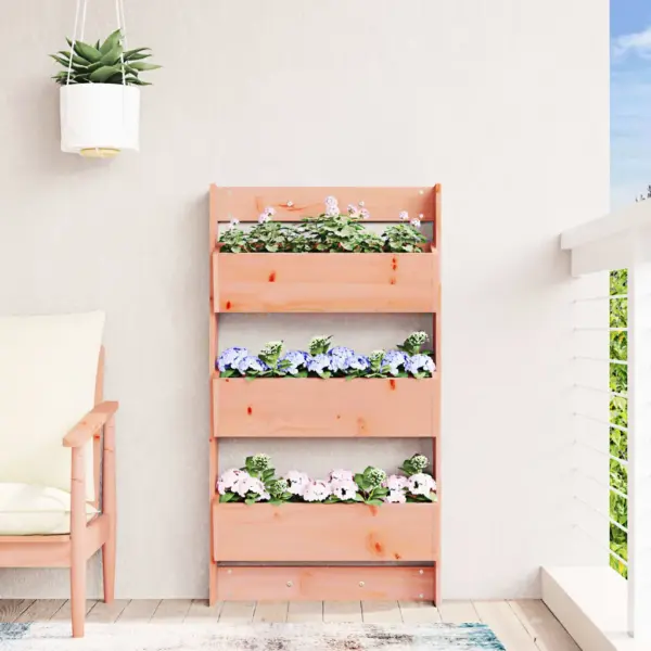 Vertikaalne 3-tasandiline seinale kinnitatav taimekast, ebatsuugapuit, pruun, 60 x 18,5 x 110 cm – 3