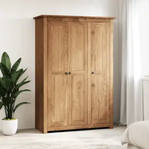 3-ukseline riidekapp nelja riiuli ja riputustoruga, naturaalne männipuit, 118 x 50 x 171,5 cm, Panama sari