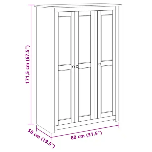 3-ukseline riidekapp nelja riiuli ja riputustoruga, naturaalne männipuit, 118 x 50 x 171,5 cm, Panama sari – 9